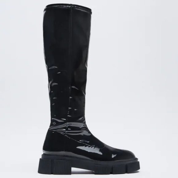 Zara Shoes - NWT Zara Stretch Bl High Shaft Patent Finish Boots